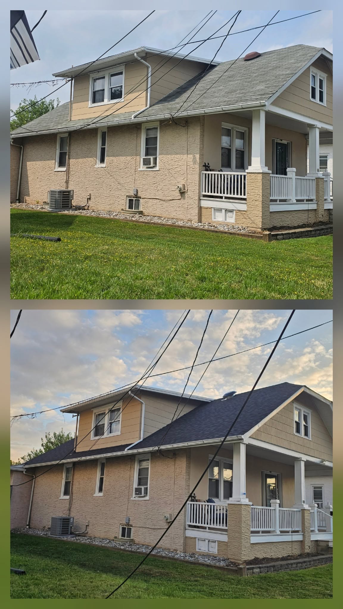 Home exterior before and after BluDog roofing work